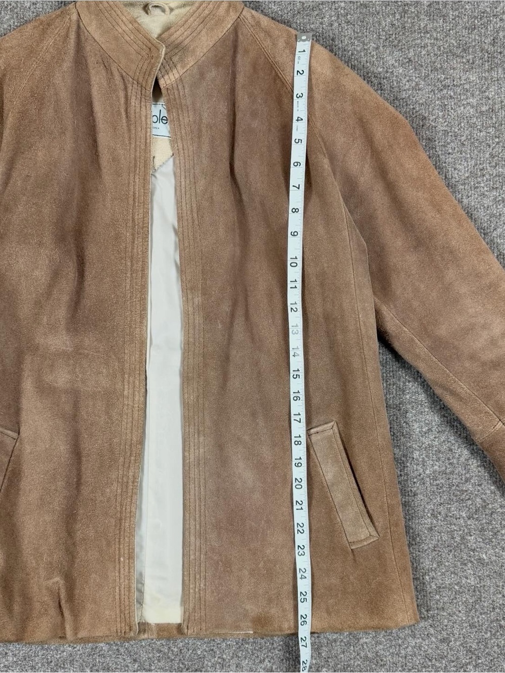 Vintage Lesoleil Suede Leather Open Front Jacket Women’s Small High Collar 90s - Picture 12 of 13
